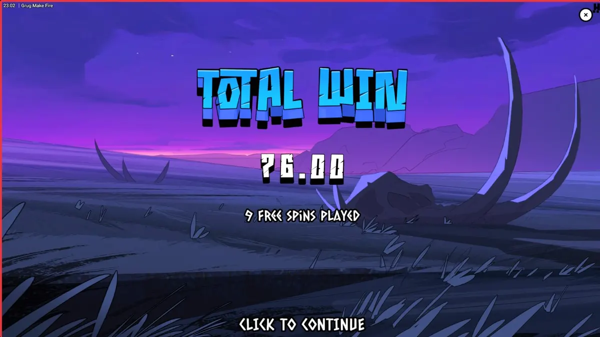 Grug Make Fire slot game interface na may mga nagniningas na simbolo at caveman theme.